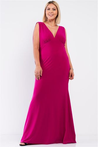 Plus Draped Back V-neck Sleeveless Maxi Dress - KandyKouture - Modalova