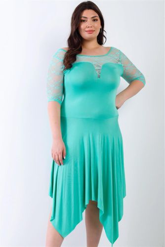 Plus Mint Lace Details Handkerchief Hem Midi Dress - KandyKouture - Modalova