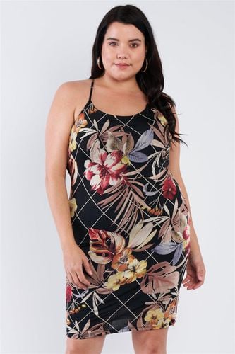 Plus Size Criss-cross Open Back Mini Floral Print Dress - KandyKouture - Modalova