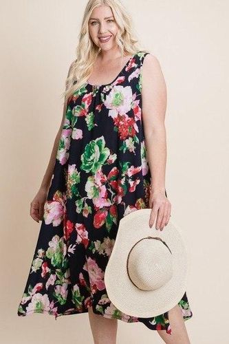 Plus Size Floral Bulgari Printed Tank Midi Dress With Asymmetrical Hem - KandyKouture - Modalova