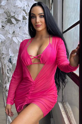 Sexy Pink 3pc Bikini With Beach Dress Coverup - AMIClubwear - Modalova