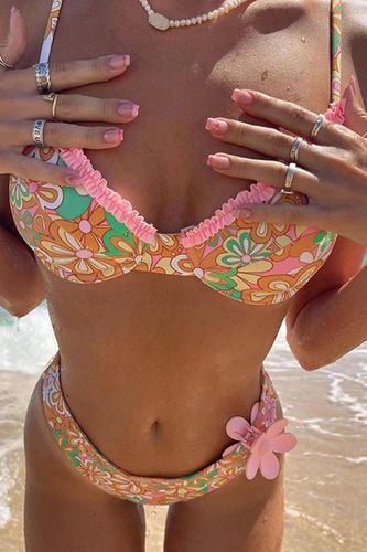 Sexy Pink Orange Floral Print 2pc Bikini - AMIClubwear - Modalova