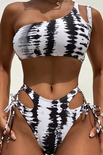 Sexy White Black Tie Dye Print 2pc Bikini Set - AMIClubwear - Modalova