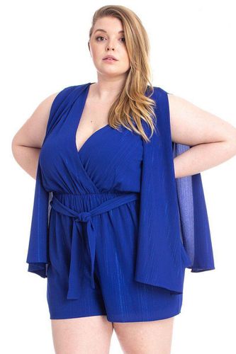 Shimmer Fabric Draped Open Sleeve Romper - KandyKouture - Modalova