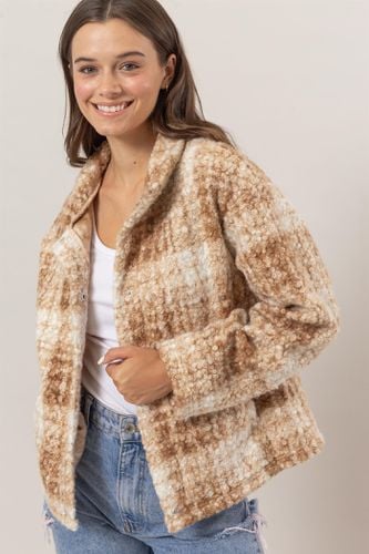 HYFVE Plaid Collared Neck Boucle Jacket with Pockets - Trendsi - Modalova