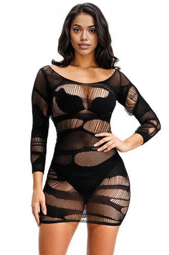 Black Stretchy Fitted Sexy Long Sleeve Mini Dress - AMIClubwear - Modalova