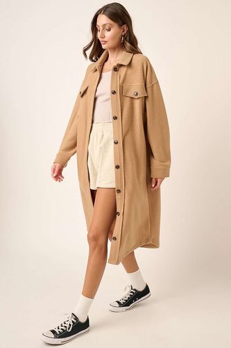 Mittoshop Button Up Drop Shoulder French Terry Longline Jacket - Trendsi - Modalova