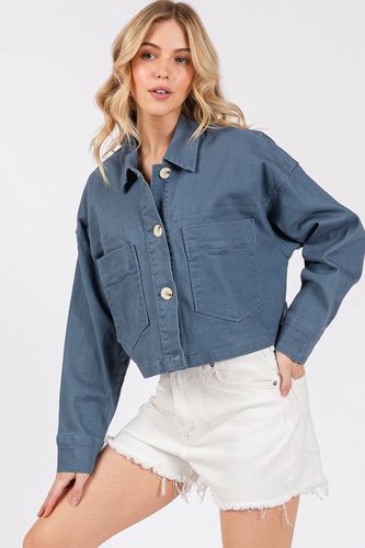 Bytos Button Down Cropped Denim Jacket with Patch Pockets - Trendsi - Modalova