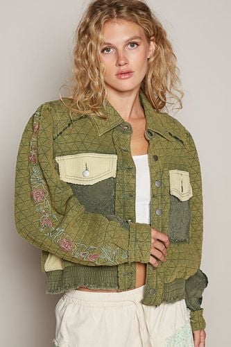 POL Embroidered Sleeve Raw Edge Quilted Jacket - Trendsi - Modalova