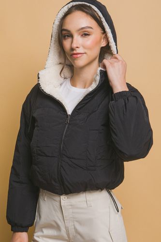 Love Tree Zip Up Cropped Hooded Sherpa Reversible Jacket - Trendsi - Modalova