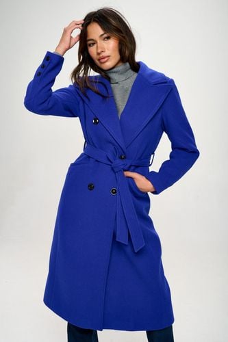 Coalition LA Double-Breasted Longline Coat with Belt - Trendsi - Modalova