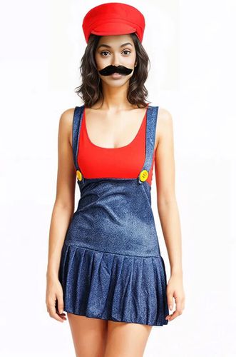 Red Blue Video Game Cosplay Sexy Mario Costume - AMIClubwear - Modalova