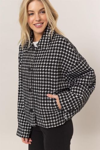 HYFVE Tweed Plaid Button Up Collared Neck Jacket - Trendsi - Modalova