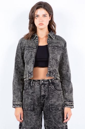 American Bazi Overdyed Bleached Zip Up Cropped Jacket - Trendsi - Modalova