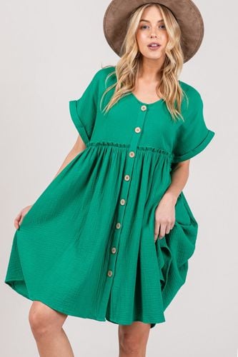 SAGE + FIG Full Size Button Up Short Sleeve Dress - Trendsi - Modalova