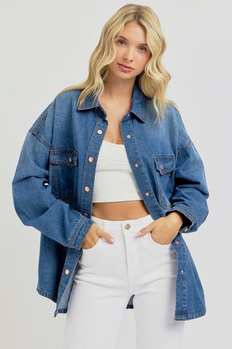 RISEN Full Size Snap Down Long Sleeve Denim Shacket - Trendsi - Modalova