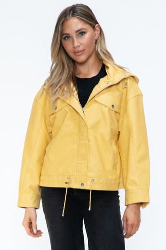 How Dare U Drawstring Hem PU Leather Zip Up Jacket - Trendsi - Modalova