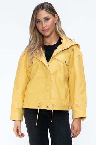 How Dare U Drawstring Hem PU Leather Zip Up Jacket - Trendsi - Modalova