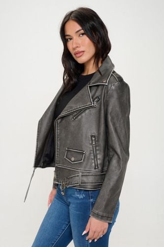 Coalition LA Zip Up Biker Jacket with Belt - Trendsi - Modalova