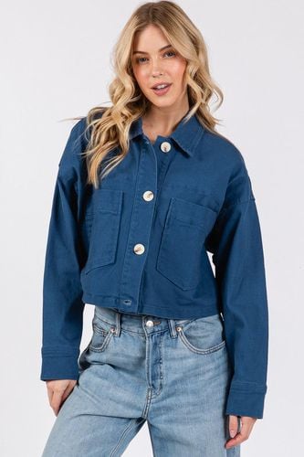 Bytos Button Down Cropped Denim Jacket with Patch Pockets - Trendsi - Modalova