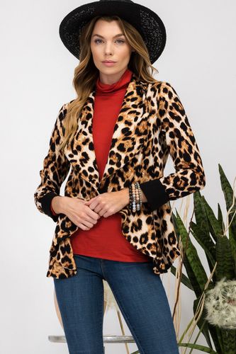 Celeste Full Size Leopard Open Front Long Sleeve Blazer - Trendsi - Modalova