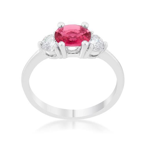 Miranna 1.2ct Fuchsia CZ Rhodium Classic Oval Ring, - AMIClubwear - Modalova