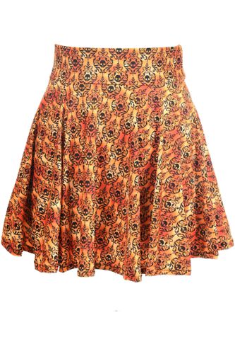 Orange Skulls Gothic Print Stretch Lycra Skirt - Daisy Corsets - Modalova