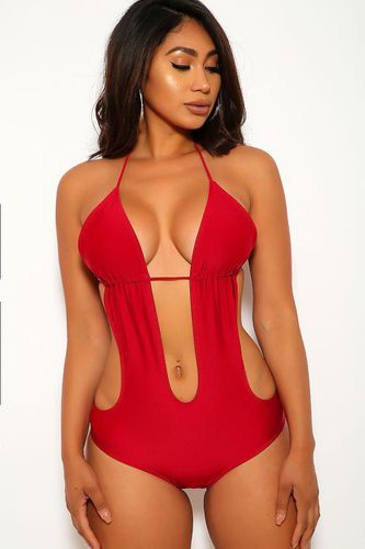 Burgundy Halter Monokini - AMI Clubwear - Modalova