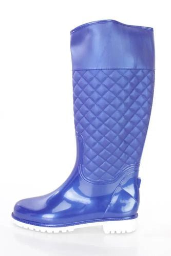 Blue Stitched Quilted Rain Boots Rubber - AMIClubwearStore - Modalova