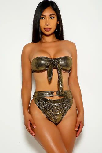 Bronze Ruched Strapless two Piece swimsuit - Kandy Kouture - Modalova