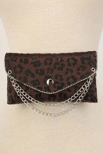 Brown Leopard Chained Short Hair Faux Fur Fanny Pack - Kandy Kouture - Modalova