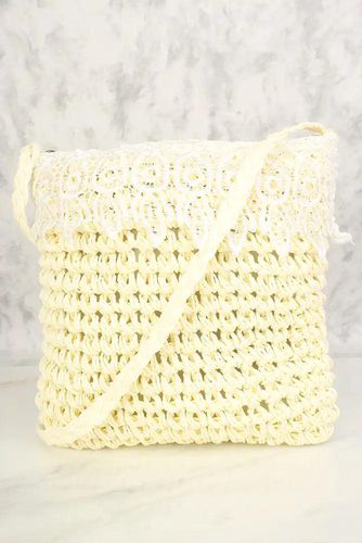 Cream Straw Embroidered Crochet Shoulder Handbag - Kandy Kouture - Modalova