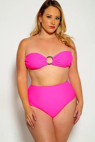 Fuchsia Strapless O-ring High Waist Two Piece Swimsuit - AMIClubwearStore - Modalova