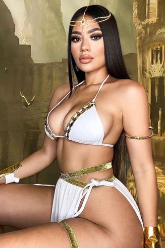 Gold White Strappy Sequin Sexy Goddess 5 Piece Costume - AMI Clubwear - Modalova