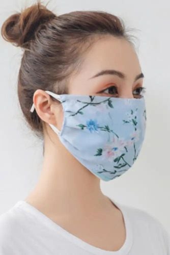 Light Blue Floral Print Reusable Face Mask - Kandy Kouture - Modalova