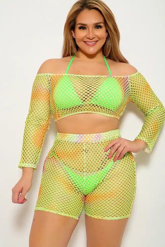 Lime Marigold Plus Size Netted Two Piece Outfit - Kandy Kouture - Modalova