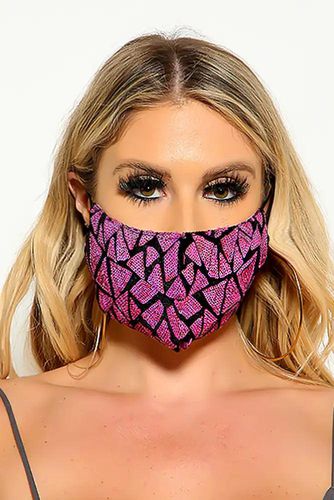 Pink Purple Sequin Geometric Print Fashion Mask - Kandy Kouture - Modalova