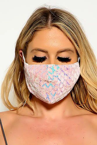 Pink White Velvet Sequin Fashion Mask - Kandy Kouture - Modalova