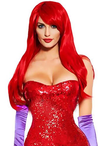 Red Wavy Bangs Long Costume Wig - Kandy Kouture - Modalova