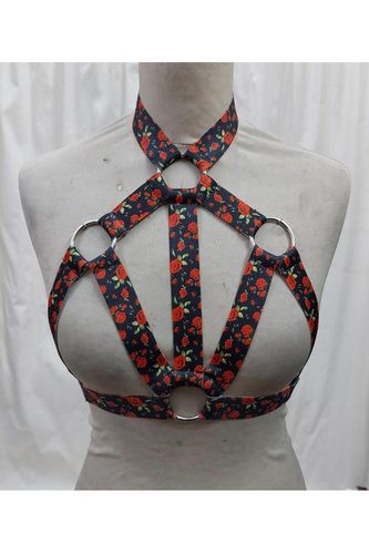 Red Roses Stretchy Body Harness w/Silver Hardware - Daisy Corsets - Modalova