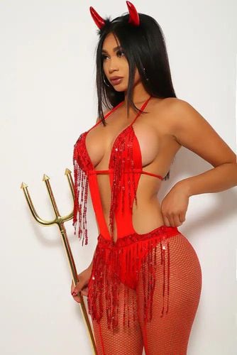 Red Sequin Devil One Piece Costume - AMI Clubwear - Modalova