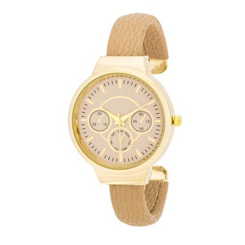 Reyna Gold Beige Leather Cuff Watch - AMIClubwear - Modalova