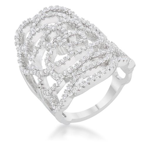 Rosa 1.25ct CZ Rhodium Filigree Cocktail Ring, - AMIClubwear - Modalova