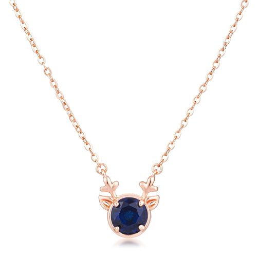 Rose Gold Plated Reversible Sapphire Blue CZ Reindeer Pendant - AMIClubwear - Modalova