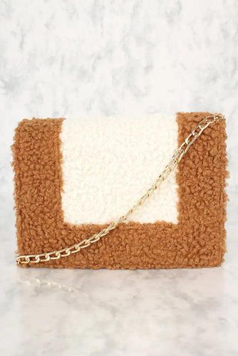 Sexy Camel Faux Leather Curly Wool Crossbody Handbag - Kandy Kouture - Modalova