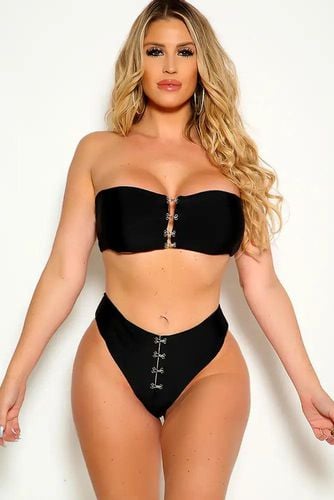 Sexy Black Bandeau High Waist Two Piece Swimsuit - Kandy Kouture - Modalova