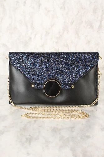 Sexy Black Glitter Faux Leather Envelope Crossbody Handbag - Kandy Kouture - Modalova