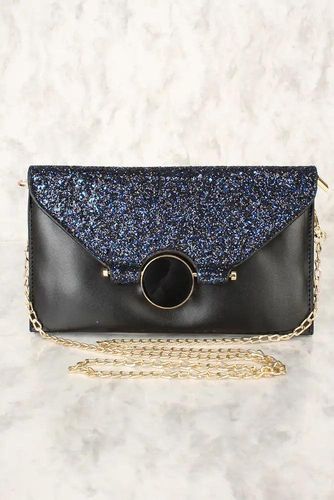 Sexy Black Glitter Faux Leather Envelope Crossbody Handbag - Kandy Kouture - Modalova