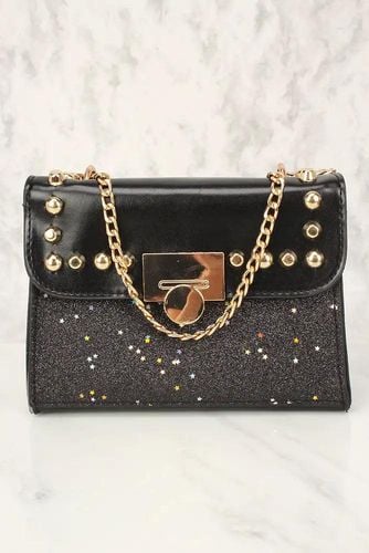 Sexy Black Glitter Faux Leather Mini Shoulder Handbag - Kandy Kouture - Modalova