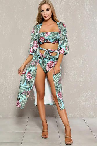 Sexy Sky Blue Green Tropical Print Two Piece Swimsuit Set - AMIClubwearStore - Modalova